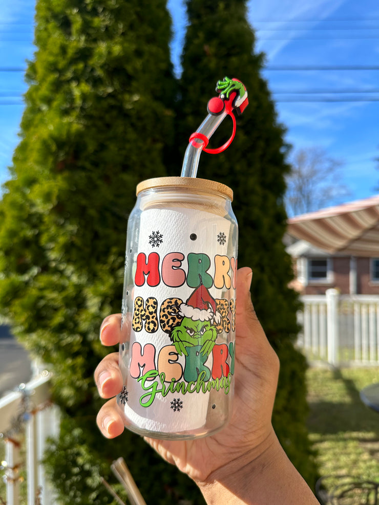 Merry Merry Merry Grinchmas - Lid + Straw + Holiday Topper