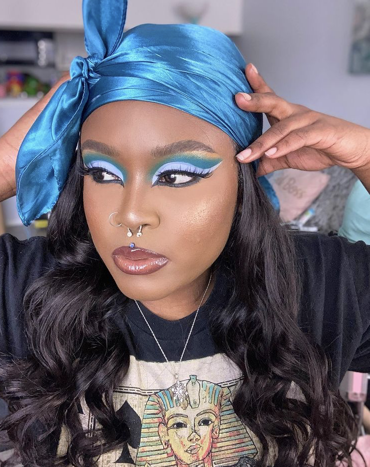 @rayjay15 Houston Make-up Artist glistening in out Icey Blue Satin Wrap
