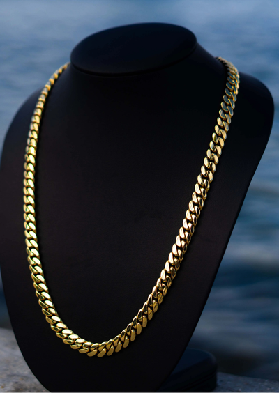 Unisex Classic Cuban Link Chain 14K Solid Gold Plated 316L Stainless Steel - 8mm