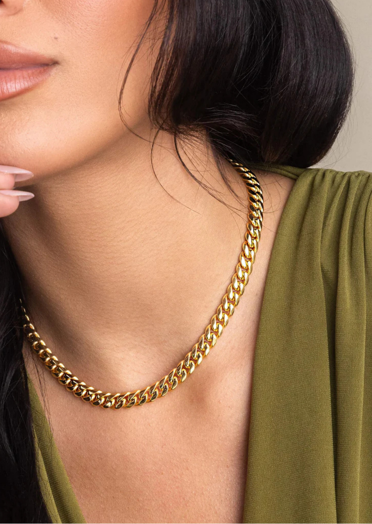 Unisex Classic Cuban Link Chain 14K Solid Gold Plated 316L Stainless Steel - 8mm