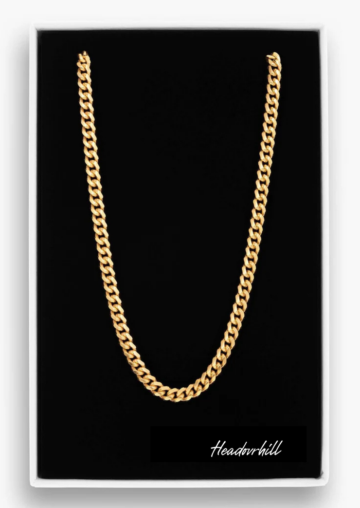 Unisex Classic Cuban Link Chain 14K Solid Gold Plated 316L Stainless Steel - 8mm