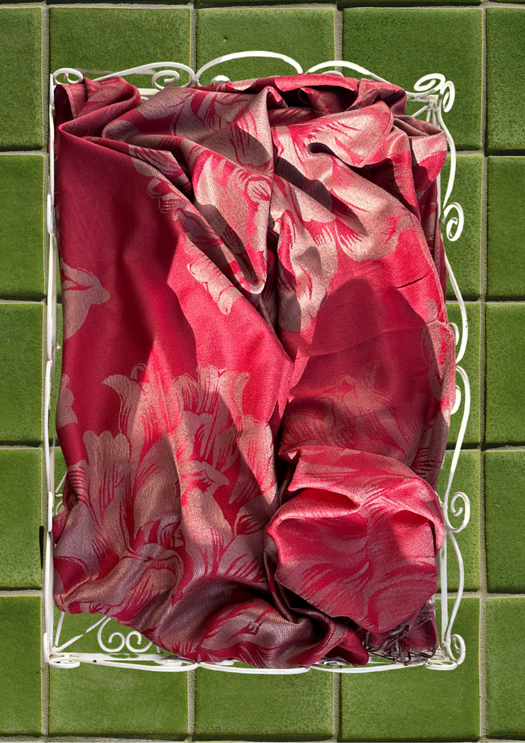 Red Rose Cream Pashmina Headwrap