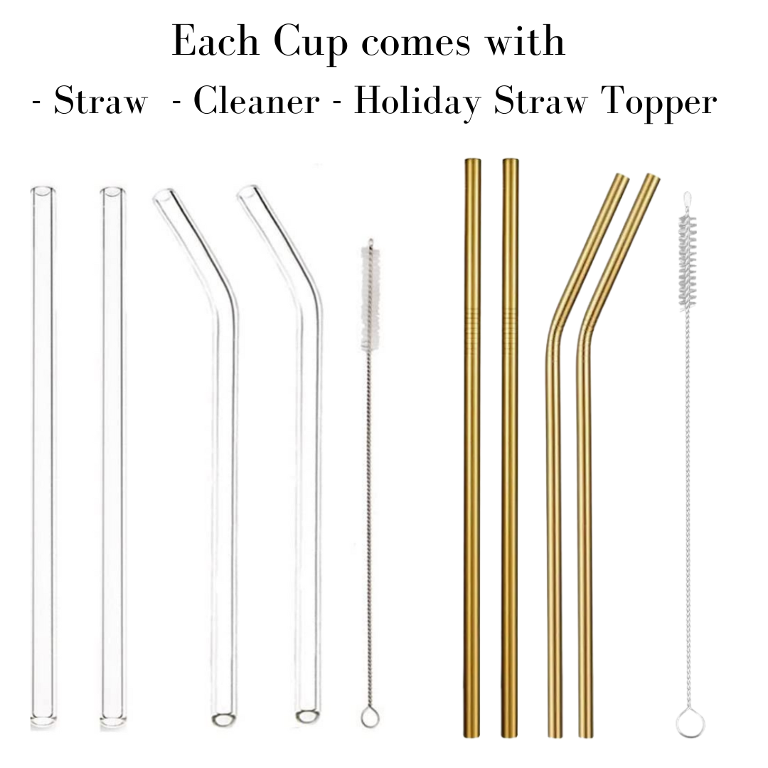 Knome Alone Glass Can Cup - Lid + Straw + Holiday Topper