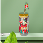 Marshmellow Comfort Glass Can Cup - Lid + Straw + Holiday Topper