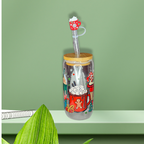 Marshmellow Comfort Glass Can Cup - Lid + Straw + Holiday Topper
