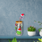 Grumpy Christmas Glass Can Cup - Lid + Straw + Holiday Topper
