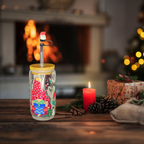 Knome Alone Glass Can Cup - Lid + Straw + Holiday Topper