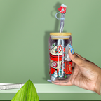 Marshmellow Comfort Glass Can Cup - Lid + Straw + Holiday Topper
