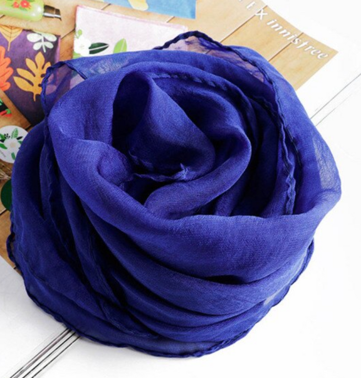 Sheer Crinkle Royal Blue Lightweight Headwrap - Long